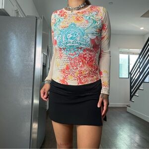 Colorful Y2K graphic mesh longsleeve